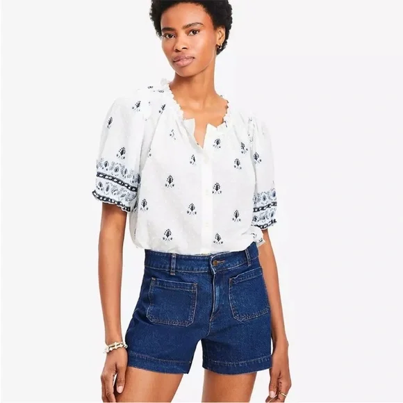 LOFT Border Floral Clip Pleated Blouse - Picture 2 of 11